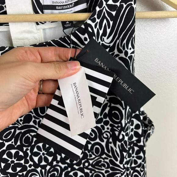 Banana Republic Marimekko Fit & Flare Dress Size 4 Black White Mod Work Event - Picture 5 of 11